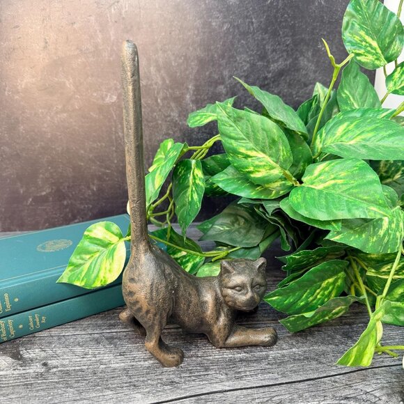 Cast Iron Stretching Cat String Holder Vintage Style Farmhouse Decor - Picture 4 of 9